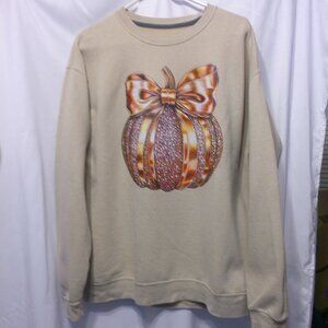 Vtg Autum Pumpkin Embroidered Crewneck Women’s L Cream Sweatshirt